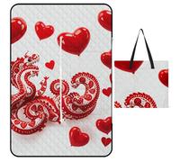 FHESDCW Red Love Little Dragon coperta da picnic con borsa tote con cerniera, coperta portatile impermeabile per esterni, leggera e pieghevole, tappetino per spiaggia, campeggio, parco, 150 x 100 cm