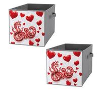 FHESDCW Red Love Little Dragon - Scatola portaoggetti pieghevole con manici, in tessuto Oxford resistente, 2 pezzi, organizer pieghevole per armadio, per casa, scaffale, ufficio, viaggi