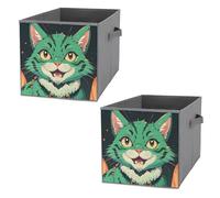 FHESDCW Scatola portaoggetti pieghevole a forma di gatto verde anime, con manici, in tessuto Oxford resistente, 2 pezzi, organizer pieghevole per armadio, per casa, scaffale, ufficio, viaggi