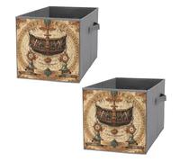 FHESDCW Scatola portaoggetti pieghevole antica con manici, in tessuto Oxford resistente, 2 pezzi, organizer pieghevole per armadio, per casa, scaffale, ufficio, viaggi