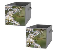 FHESDCW Scatola portaoggetti pieghevole con libellule su fiori e rami, con manici, cubi portaoggetti Oxford resistenti, 2 pezzi, organizer pieghevole per armadio, per casa, scaffale, ufficio, viaggi