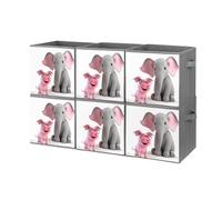 FHESDCW Scatola portaoggetti pieghevole con manici, a forma di elefante e piggie, in tessuto Oxford resistente, 6 pezzi, organizer pieghevole per armadio, per casa, scaffale, ufficio, viaggi