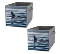 FHESDCW Scatola portaoggetti pieghevole con manici a forma di pinna di squalo, in tessuto Oxford resistente, 2 pezzi, organizer pieghevole per armadio, per casa, scaffale, ufficio, viaggi