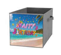 FHESDCW Scatola portaoggetti pieghevole con manici, in tessuto Oxford, con scritta "Happy Birthday on the Beach", 1 organizer pieghevole per casa, scaffale, ufficio, viaggi