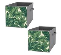 FHESDCW Scatola portaoggetti pieghevole con motivo botanico verde con manici, cubi portaoggetti Oxford resistenti, 2 pezzi, organizer pieghevole per armadio, per casa, scaffale, ufficio, viaggi