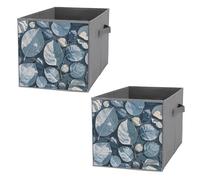 FHESDCW Scatola portaoggetti pieghevole con rami di foglie grigie blu con manici, cubi portaoggetti Oxford resistenti, organizer pieghevole per casa, scaffale, ufficio, viaggi