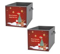 FHESDCW Scatola portaoggetti pieghevole con scritta "Merry Christmas and Happy New Year", con manici, in tessuto Oxford resistente, 2 pezzi, organizer pieghevole per casa, scaffale, ufficio, viaggi