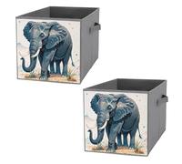 FHESDCW Scatola portaoggetti pieghevole in stile acquerello a forma di elefante, con manici, in tessuto Oxford resistente, 2 pezzi, organizer pieghevole per armadio, per casa, scaffale, ufficio