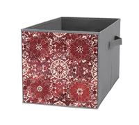 FHESDCW Scatola portaoggetti pieghevole in stile bohémien con fiori rossi profondi con manici, resistente Oxford, 1 organizer pieghevole per armadio, per casa, scaffale, ufficio, viaggi