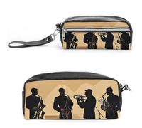 FHESDCW Silhouette of A Jazz Quartet - Astuccio grande capacità con cerniera, da appendere, impermeabile, per viaggi, astuccio vintage in pelle per donne e uomini