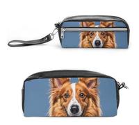 FHESDCW Simpatico astuccio con cane Collie, grande capacità, con cerniera, da appendere, impermeabile, per viaggi, astuccio vintage in pelle per donne e uomini