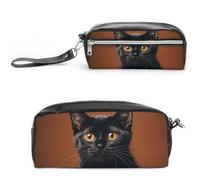 FHESDCW Simpatico astuccio con gatto nero che fa capolino di grande capacità, con cerniera, borsa per cosmetici impermeabile da appendere, per viaggi, astuccio vintage in pelle per donne e uomini