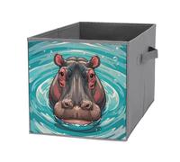 FHESDCW Simpatico contenitore pieghevole con manici, a forma di ippopotamo, in tessuto Oxford resistente, 1 organizer pieghevole per casa, scaffale, ufficio, viaggi