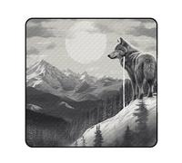 FHESDCW Snow Mountain Lone Wolf coperta da picnic con borsa tote con cerniera, coperta portatile impermeabile per esterni, leggera e pieghevole, per spiaggia, campeggio, parco, 200 x 200 cm