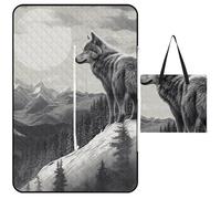 FHESDCW Snow Mountain Lone Wolf coperta da picnic con borsa tote con cerniera, coperta portatile impermeabile per esterni, leggera e pieghevole, per spiaggia, campeggio, parco, 150 x 100 cm