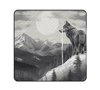 FHESDCW Snow Mountain Lone Wolf coperta da picnic con borsa tote con cerniera, coperta portatile impermeabile per esterni, leggera e pieghevole, per spiaggia, campeggio, parco, 150 x 150 cm