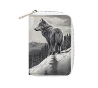 FHESDCW Snow Mountain Lone Wolf Porta carte di credito per uomo e donna, in pelle, con 20 scomparti per carte di credito, piccola borsa con cerniera