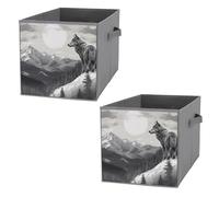 FHESDCW Snow Mountain Lone Wolf - Scatola portaoggetti pieghevole con manici, in tessuto Oxford resistente, 2 pezzi, organizer pieghevole per armadio, per casa, scaffale, ufficio, viaggi