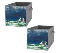 FHESDCW Stormy Waves - Scatola portaoggetti pieghevole vintage a forma di barca a vela, con manici, in tessuto Oxford resistente, 2 pezzi, organizer pieghevole per armadio, per casa, scaffale, ufficio