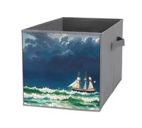 FHESDCW Stormy Waves - Scatola portaoggetti pieghevole vintage a forma di barca a vela con manici, resistente Oxford, 1 organizer pieghevole per casa, scaffale, ufficio, viaggi