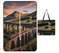 FHESDCW Sunset Over Elevated Bridge Coperta da picnic con borsa tote con cerniera, coperta portatile impermeabile per esterni, leggera, pieghevole, tappetino per esterni, per spiaggia, campeggio