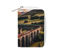 FHESDCW Sunset over Elevated Bridge Porta carte per uomini e donne, porta carte di credito in pelle con 20 scomparti per carte di credito piccola borsa con cerniera