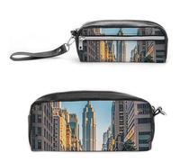 FHESDCW Tall Buildings in The City, astuccio grande capacità con cerniera, borsa cosmetica impermeabile da appendere per viaggi, astuccio vintage in pelle per donne e uomini