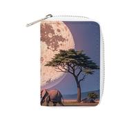 FHESDCW The Elephant Walks - Porta carte di credito, unisex, in pelle, con 20 scomparti per carte di credito, piccola borsa con cerniera