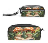 FHESDCW The Frog Family Is Reading, astuccio grande capacità con cerniera, borsa per cosmetici impermeabile da appendere per viaggi, astuccio vintage in pelle per donne e uomini