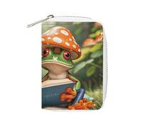FHESDCW The Frog Family is Reading Porta carte per uomini e donne, porta carte di credito in pelle con 20 scomparti per carte di credito piccola borsa con cerniera