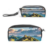 FHESDCW The Great Wall of China, astuccio grande capacità con cerniera, borsa cosmetica impermeabile da appendere per viaggi, astuccio vintage in pelle per donne e uomini