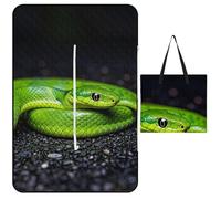 FHESDCW The Green Snake coperta da picnic con borsa tote con cerniera, coperta portatile impermeabile per esterni, leggera e pieghevole, per spiaggia, campeggio, parco, 150 x 100 cm