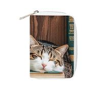 FHESDCW The Kitten Sleeps - Porta carte di credito in pelle per uomini e donne, con 20 scomparti per carte di credito, piccola borsa con cerniera