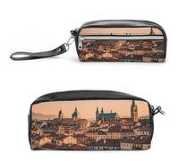 FHESDCW The Old Town at Sunset Astuccio grande capacità con cerniera, borsa cosmetica impermeabile da appendere per viaggi, astuccio vintage in pelle per donne e uomini