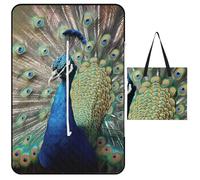 FHESDCW The Peacock - Coperta da picnic con cerniera, impermeabile, portatile, per esterni, leggera, pieghevole, per spiaggia, campeggio, parco, 150 x 100 cm
