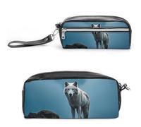 FHESDCW The White Wolf on The Rock, astuccio grande capacità con cerniera, borsa cosmetica impermeabile da appendere per viaggi, astuccio vintage in pelle per donne e uomini