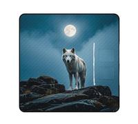 FHESDCW The White Wolf on The Rock - Coperta da picnic con borsa tote con cerniera, impermeabile, portatile, per esterni, leggera, pieghevole, per spiaggia, campeggio, parco, 200 x 200 cm