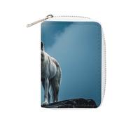 FHESDCW The White Wolf on The Rock Porta carte di credito per uomini e donne, porta carte di credito in pelle con 20 scomparti per carte di credito piccola borsa con cerniera