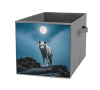FHESDCW The White Wolf on The Rock, scatola portaoggetti pieghevole con manici, cubi portaoggetti Oxford resistenti, 1 organizer pieghevole per casa, scaffale, ufficio, viaggi