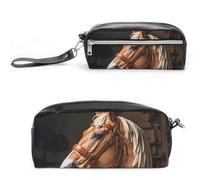 FHESDCW Top Carpenter's Horse Head Pencil Case Grande Capacità con Cerniera, Appeso Borsa per Cosmetici Impermeabile per Viaggi, Astuccio in Pelle Vintage per Donne Uomini
