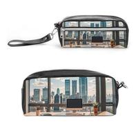 FHESDCW Urban Architecture, astuccio grande capacità con cerniera, borsa per cosmetici da appendere, impermeabile, per viaggi, astuccio vintage in pelle per donne e uomini