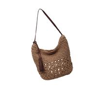 FHGSPQWM Borsa a tracolla alla moda in paglia con nappe decorative sotto le ascelle, ideale per viaggi e avventure all'aria aperta, traspirante stagione, cachi