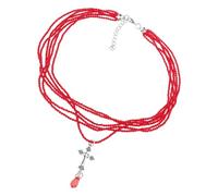 FHGSPQWM Collana a catena con ciondolo a forma di crocifisso, stile retrò, con perline in lega, accessorio alla moda, stile francese vintage, One Size, come descritto, come descritto