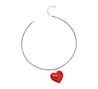 FHGSPQWM Collana con ciondolo a forma di cuore rosso, alla moda, con simbolo dell'amore, catena regolabile, accessorio per lei con ciondolo in vetro, elegante ciondolo per San Valentino, One Size