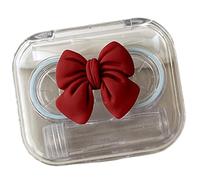 FHGSPQWM Elegante custodia per lenti con design a fiocco con ventosa, pinzette e bottiglia per soluzione per riporre i contatti in viaggio, Rosso, Elegante design con fiocco