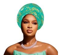 FHGSPQWM Elegante lamina d'oro stampato Hijab Cap per le donne africane tessuto poliestere tessuto confortevole per tutto l'anno uso anacardio Headwrap Cap, Verde, Taglia unica