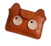 FHGSPQWM Pratico porta carte di credito ispirato al felino in pelle PU con scomparti multipli per il quotidiano Essential Compact Multi Card Cats Wallet, Marrone