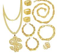 FHGSPQWM Set di gioielli con anelli hiphop anni '80 per impilare indossare elegante abbigliamento da strada night club accessori moda cosplay costume accessori gioielli, One Size, come descritto, come
