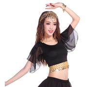 FHGSPQWM Top da danza alla moda con frange sulle maniche in morbido chiffon per studio di pratica e spettacoli teatrali chiffon camicia danza del ventre, Nero , Taglia unica