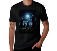 FHIAYRX Mystical Moai Under The Moonlight - Easter Island, Chile T-Shirt Graphics Blue Lock Anime Tshirt Heavy Weight for Men